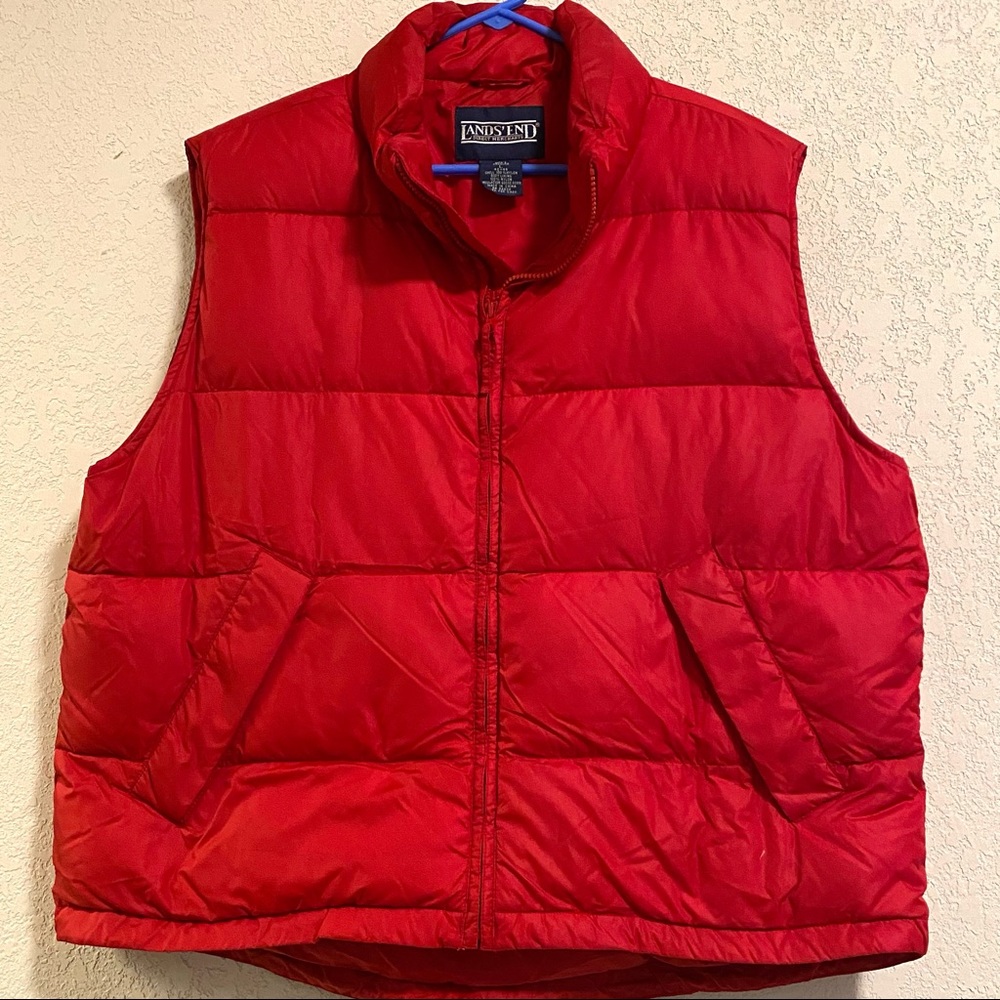 Men’s Lands End Down Zip Up Puffer Vest Red L
